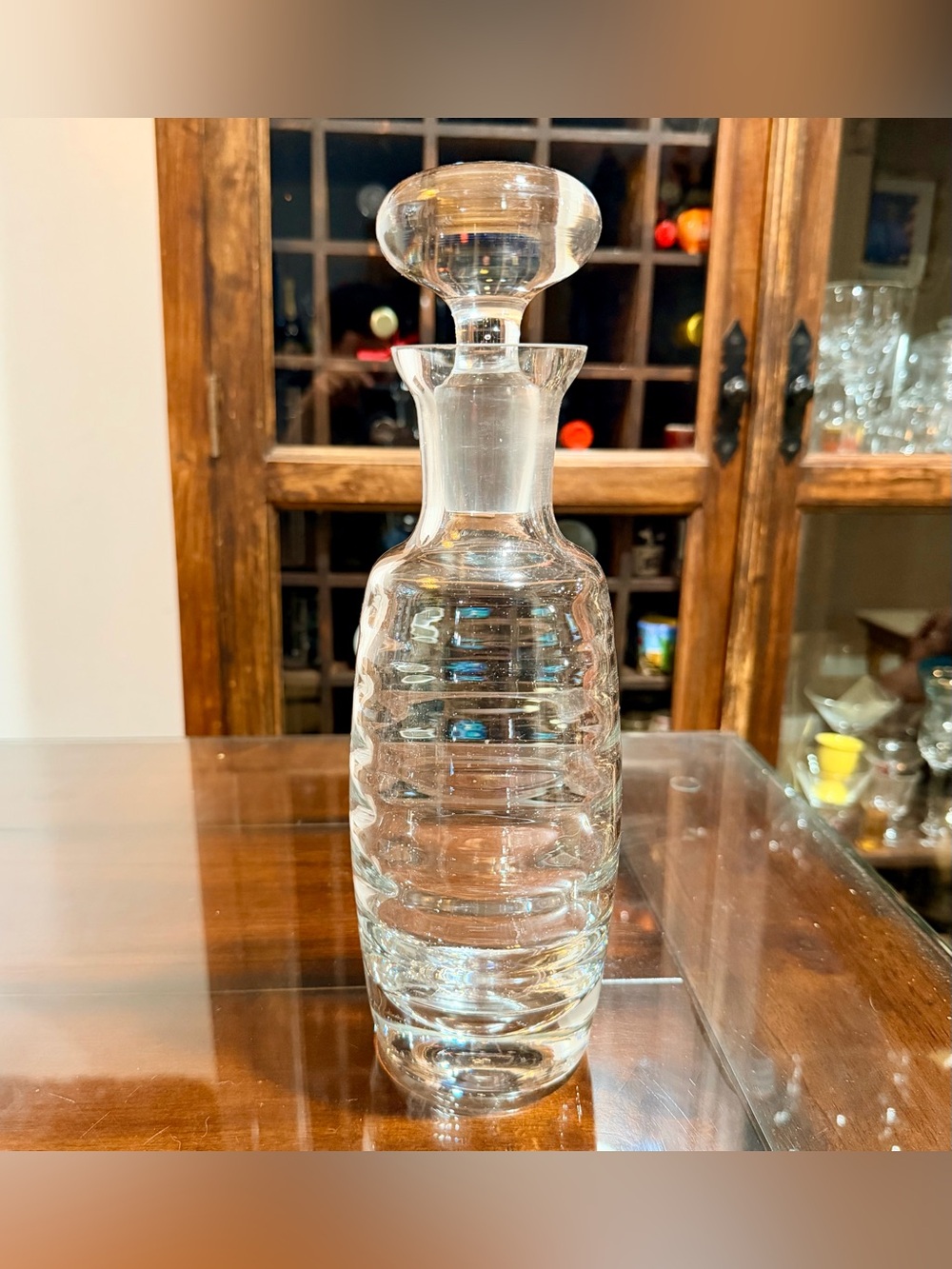 Vintage Heavy Glass Ribbed Spirits Decanter with Stopper